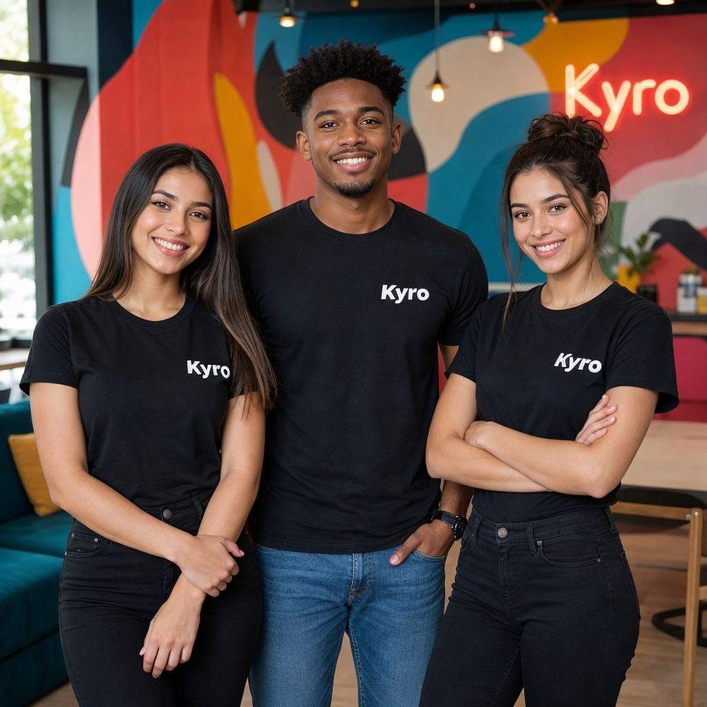 Miembros del equipo Kyro con camisetas de Kyro