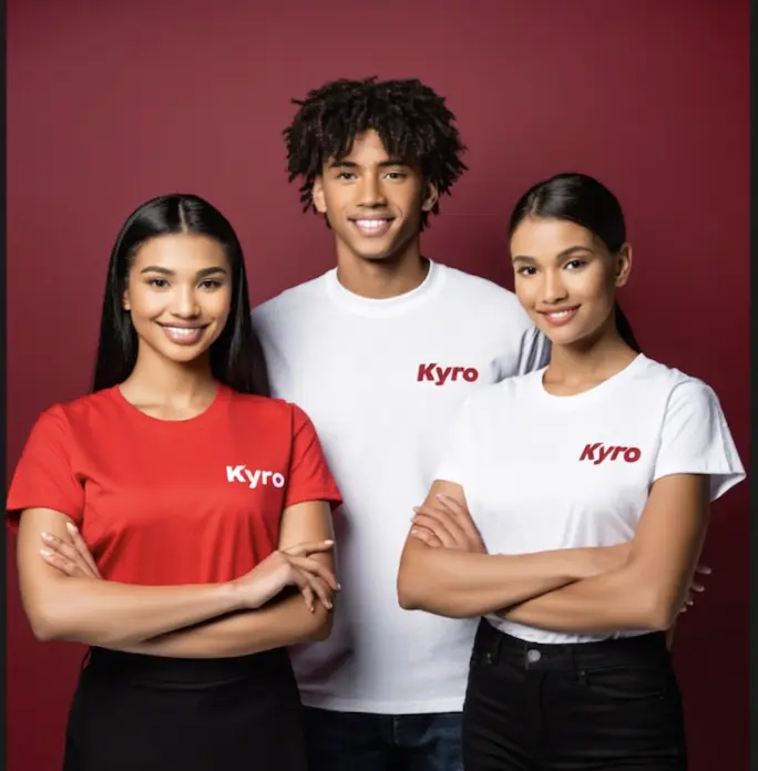 Miembros del equipo Kyro con camisetas de Kyro