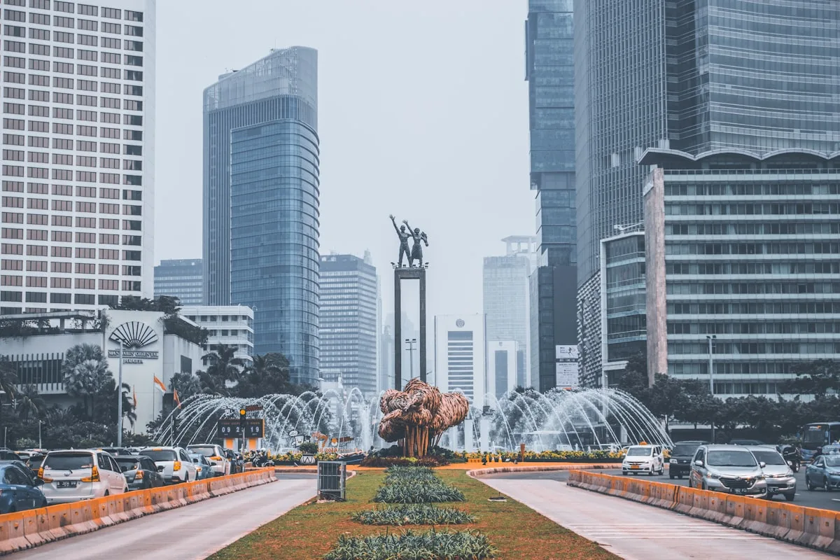 Jakarta city skyline at dusk, Indonesia