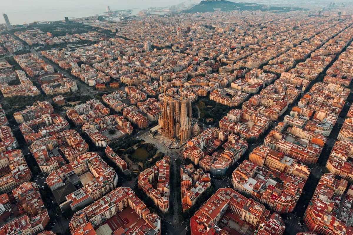 Barcelona waterfront and city skyline from the sea