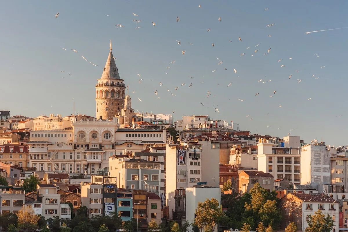 Istanbul skyline with mosques at sunset