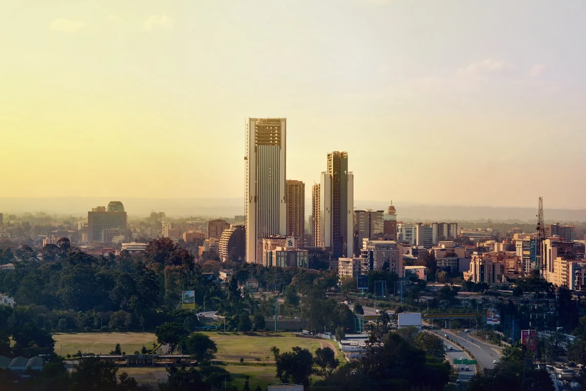 Nairobi skyline and urban gateway before safari departure